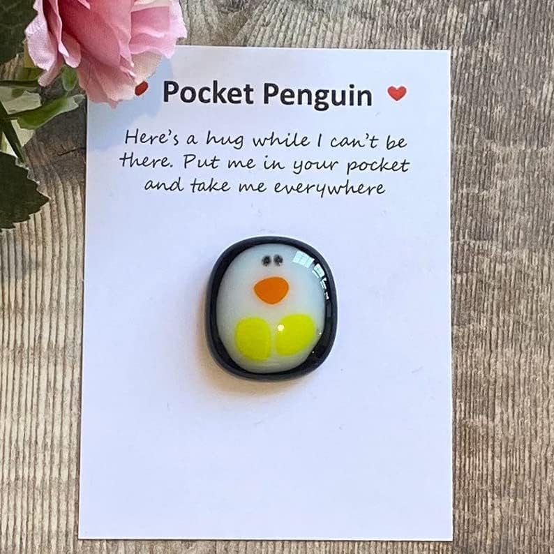 HBJSP Pocket Penguin Hug Keepsake Ornament Glass Mini Gift Lovers Birthday