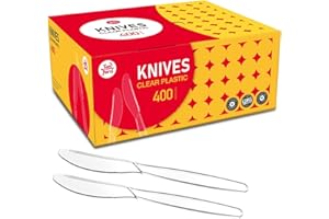 TONFORD 400 Count Plastic Knives Heavy Duty Clear Utensils, Heat Resistant, Solid and Durable Disposable Knives Bulk, Premium Plastic Knives heavy duty for Party Supply