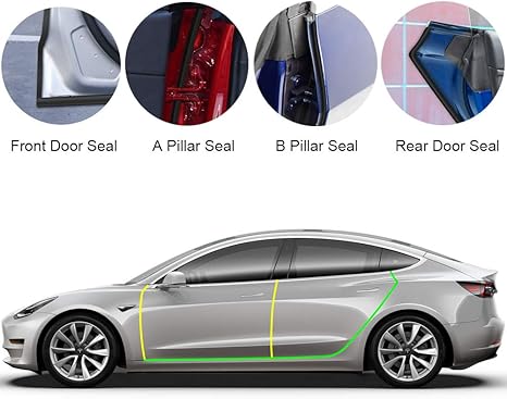 Basenor Tesla Model 3 Door Seal Kit Soundproof Rubber Weather Draft Seal Strip Wind Noise Reduction Kit