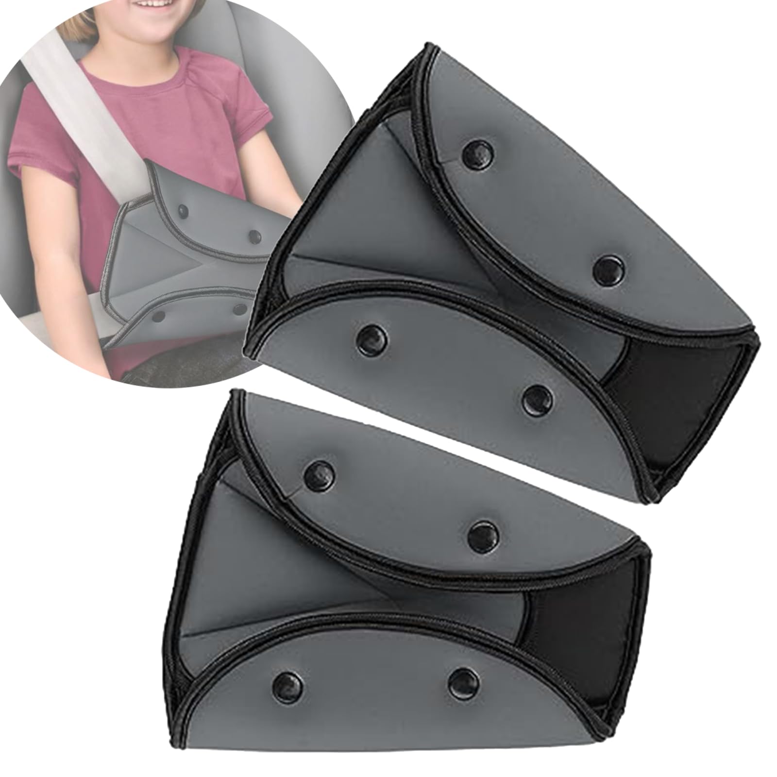 2 Packs Car Seatbelt Safety Cover Strap Pads,Car Safety Kids Seatbelt Triangle Adjuster,Shoulder Pad Children Seat Belt Clips for Baby and Adult Shoulder Neck,Seat Belt Adjuster for Kids (Grey)
