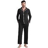 Vulcanodon Mens Button Down Pajama Set, Soft Classic Lapel Sleepwear Flannel Long Sleeve Pajama Set for Men