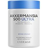 Codeage Akkermansia Muciniphila Probiotic Ultra - High-Potency 500M AFUs Akkermansia Probiotic Supplement - Enhanced Daily Probiotic & Prebiotic, Chicory Inulin - 3-Month Supply - 90 Capsules