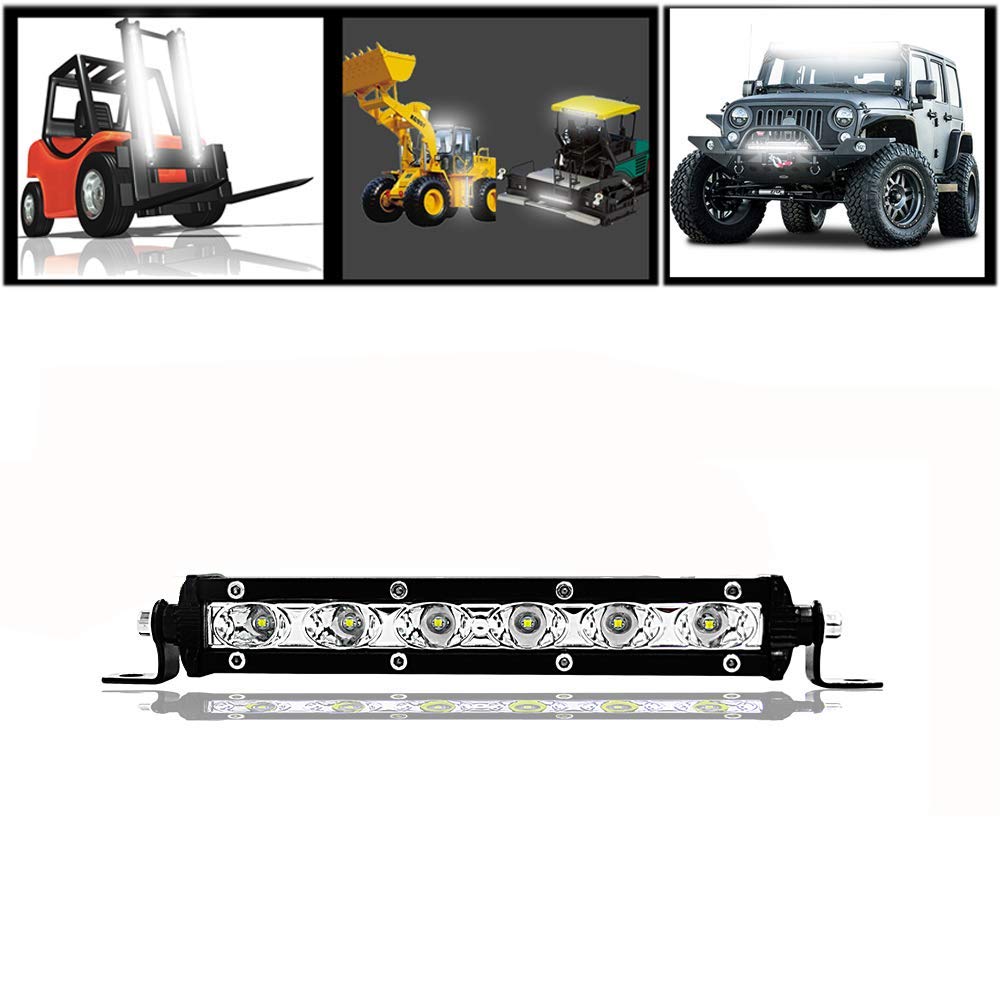 Ricoy 7inch 6LED Single Row Work Light Bar, 12/24V 18W IP67 Offroad Driving Lights LED Pods Flood Beam