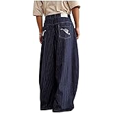 BEAUDRM Men's Baggy Dress Pants Striped Wide Leg Pleated Barrel Pants Casual Slacks Business Trousers with Pockets