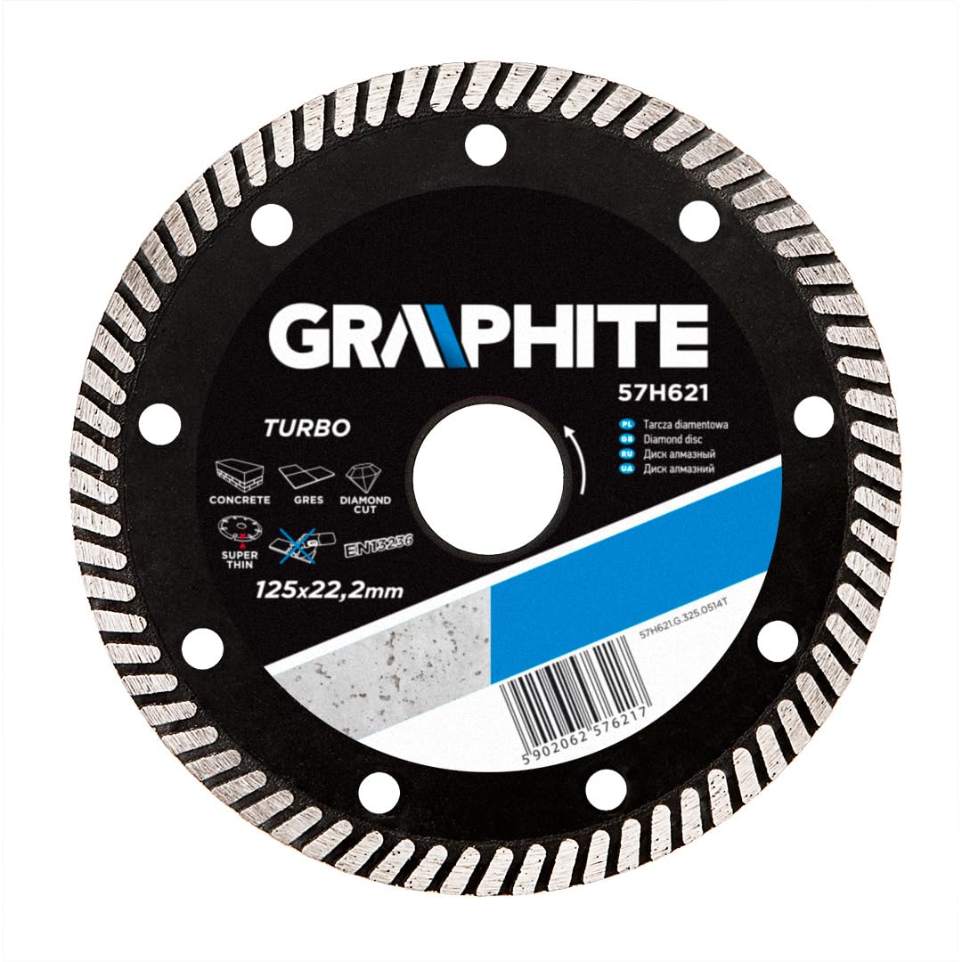 Graphite Professional Turbo Diamond disc Blade Super Thin 125 x 22.2 Wet & Dry Cutting (GRA 57H621)