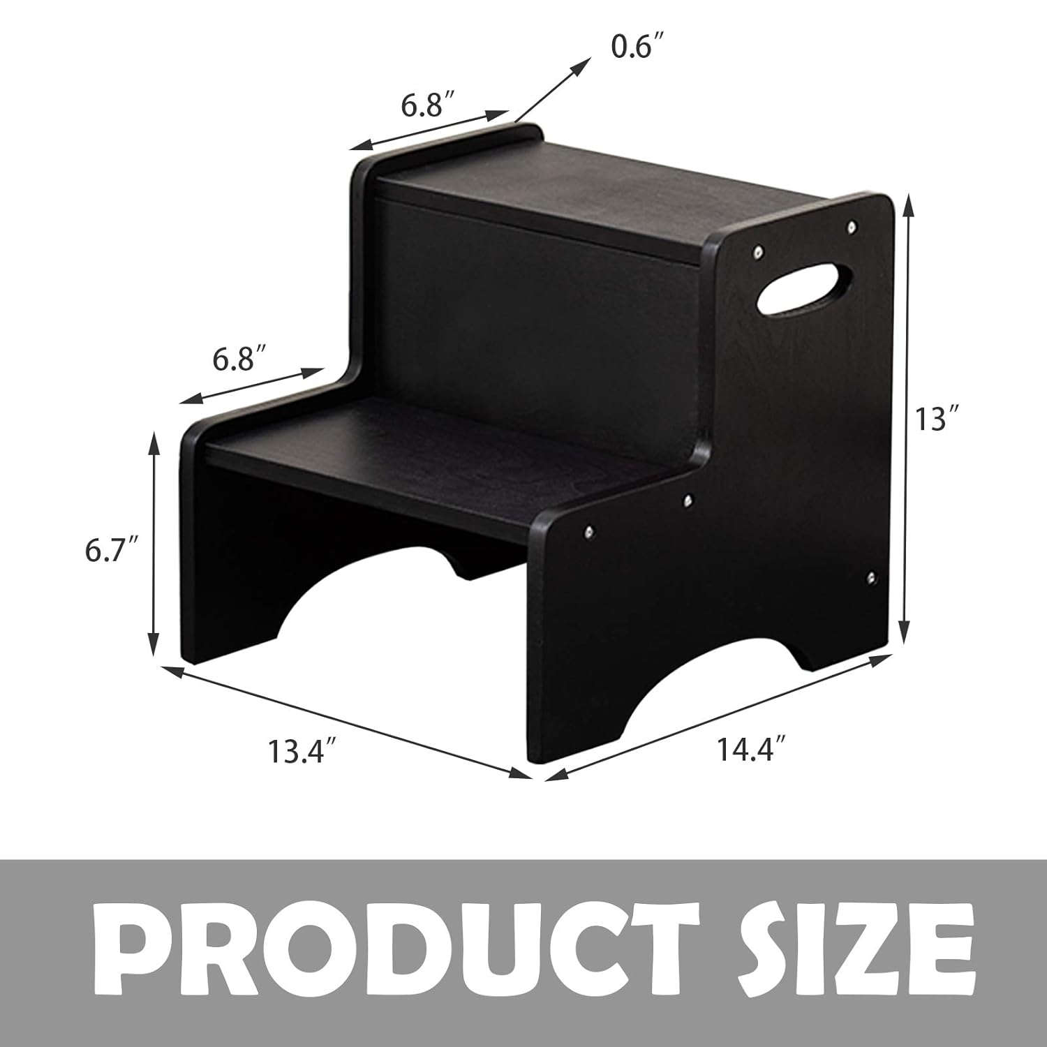 WOOD CITY Step Stool for Kids, Wooden Toddler Step Stool with Safety Non-Slip Mats and Handles, 2 Step Stool for Kitchen, Bathroom Sink & Potty Training - Black : Baby
