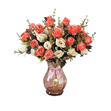 Hengtongtongxun Ensemble De Fleurs Artificielles Avec Vase