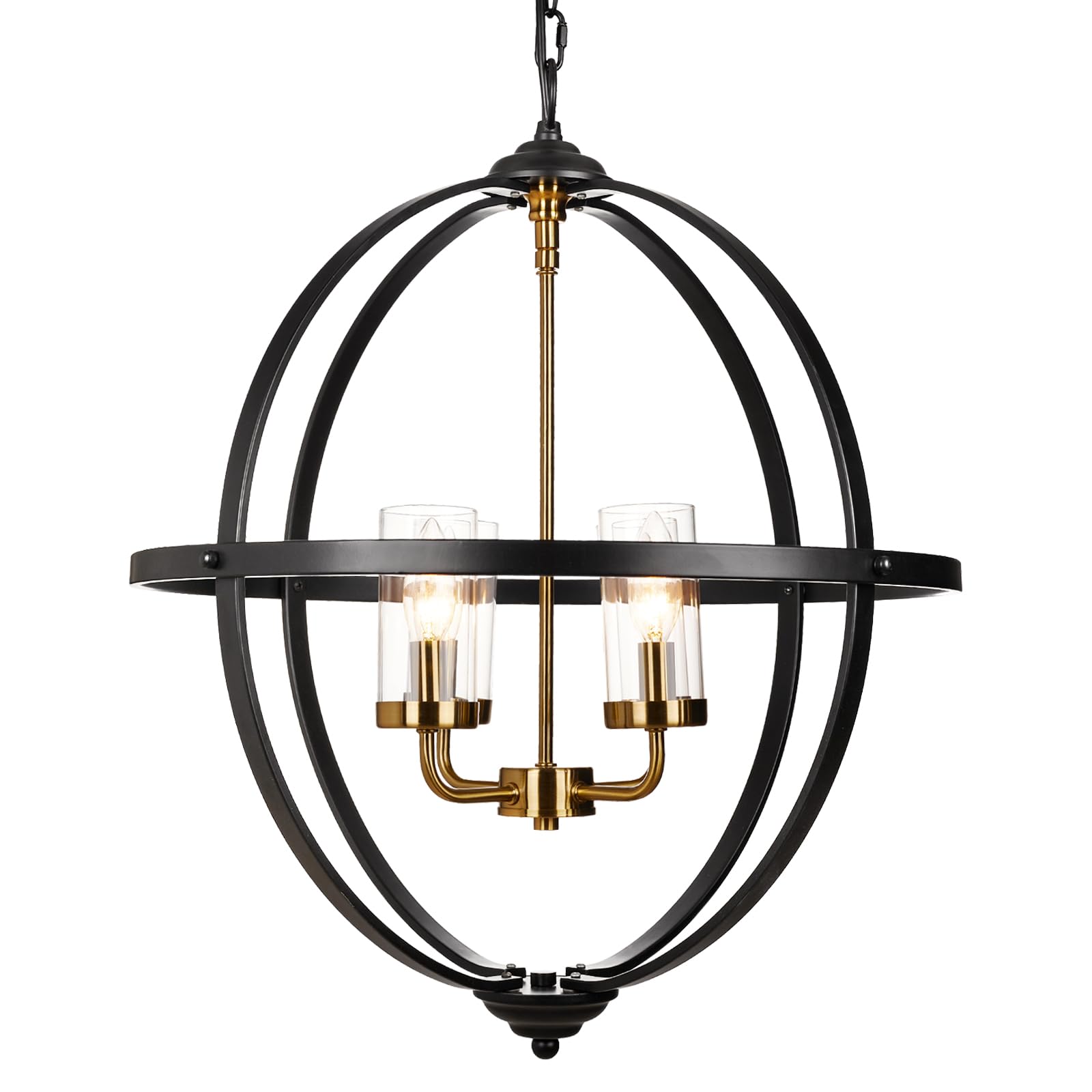 Photo 1 of Treekee 4-Light Black Orb Chandelier, 20" Black and Gold Globe Pendant Light, Adjustable Hanging Ceiling Light Fixtures, Industrial Ceiling Chandelier Light for Kitchen, Dining Room, Foyer