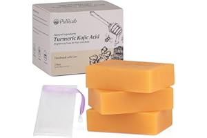 PALFICAB Kojic Acid Soap Dark Spot Remover, Honey Glow Turmeric Soap for Hyperpigmentation, with Kojic Acid, Turmeric, Shea Butter, Coconut Oil, Vitamin C, Skin Brightening for Face & Body, 3 Bars
