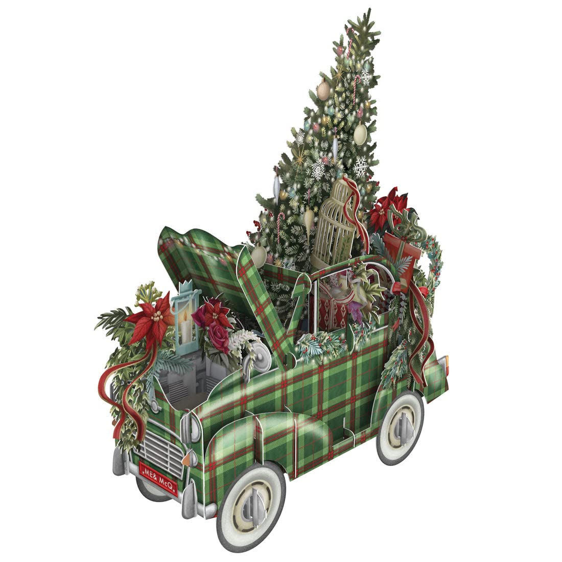 Paper D'Art Pop-Up Christmas Card (3D - Tartan Christmas Car) X3DO33, 155mm x 155m