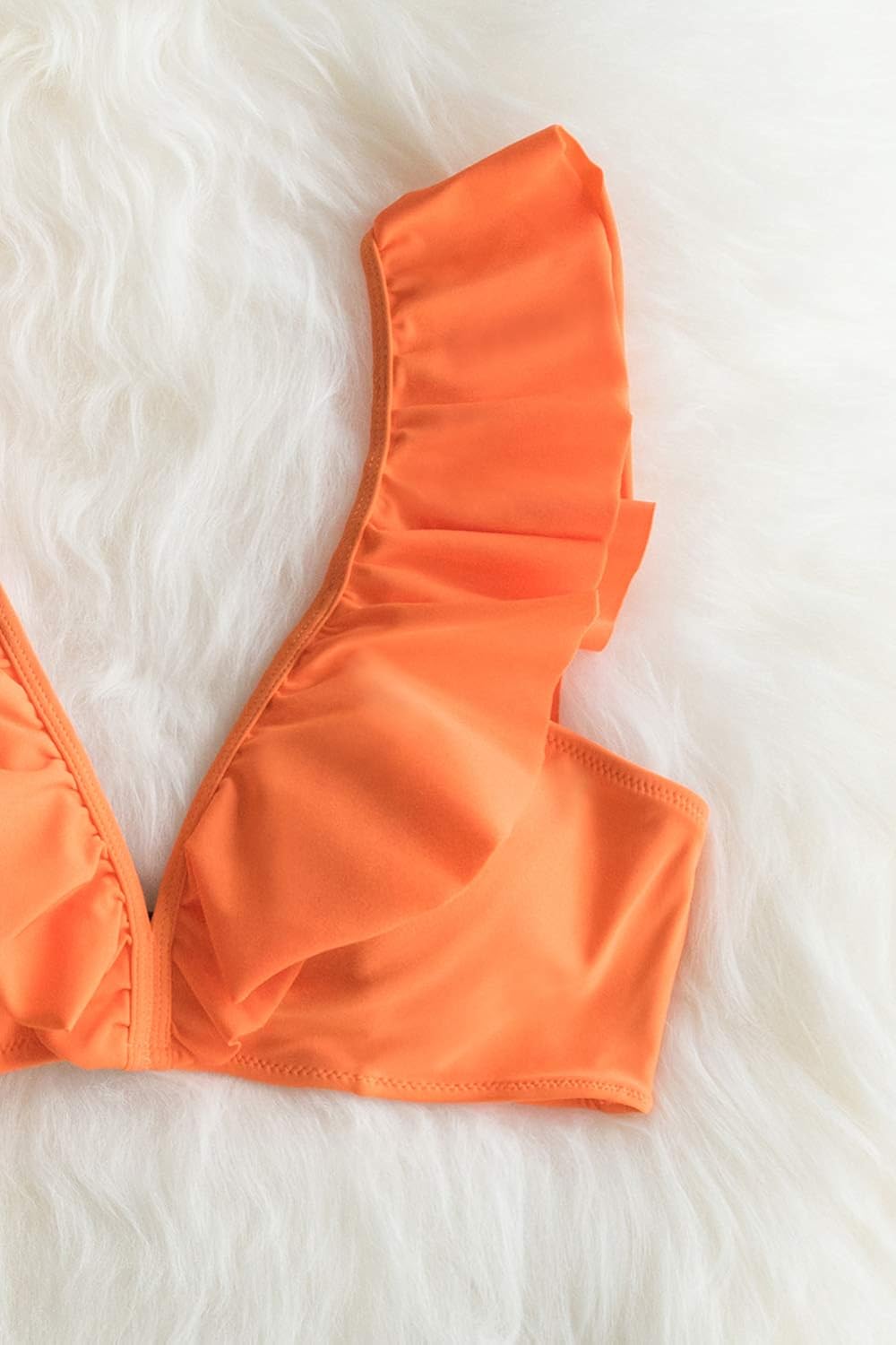orange ruffle bikini with floral bottom