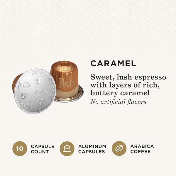 PEET’S COFFEE, DARK ROAST ESPRESSO CAPSULES COMPATIBLE WITH NESPRESSO ORIGINAL MACHINE, CARAMEL 10 COUNT (1 BOX OF 10 ESPRESSO CAPSULES)