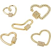 Pandahall 5Pcs 18K Gold Plated Screw Carabiner Lock Clasps Charms Brass Cubic Zirconia Heart Jewelry Carabiner Necklace Clasps for DIY Bracelet Necklace Keychain Jewelry Making