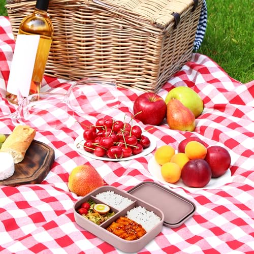 elthmpr Lunch Box for Adults and Kids, 800ml Silicone Leakproof Lunch Box with 3 Compartments, Microwave and Dishwasher Safe, Lunch Boxes for School, Picnic, Office, Teenagers and
