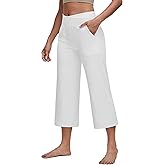 G4Free Capri Pants for Women Wide Leg Yoga Dress Capris with Pockets Cross Loose Casual Work Crop Pants