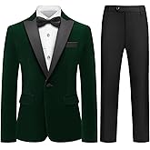 Lamgool Boys Velvet Suit Slim Fit 4 Piece Tuxedo Set with Blazer Jacket Dress Shirt Pant Bow Tie Kids Wedding Formal Outfit