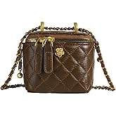 Mini Quilted Leather Crossbody Bag with Chain Strap Women's Top Handle Bucket Square Box Bag for Women
