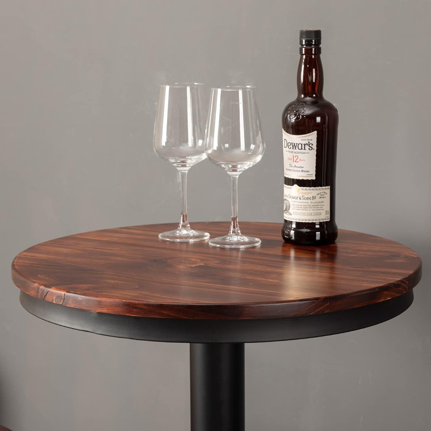 Wood Round Pub Bar Bistro Height Table - Dining Room Entryway Kitchen Accent Coffee Patio Table - Counter Height - Round - Rustic: Kitchen & Dining