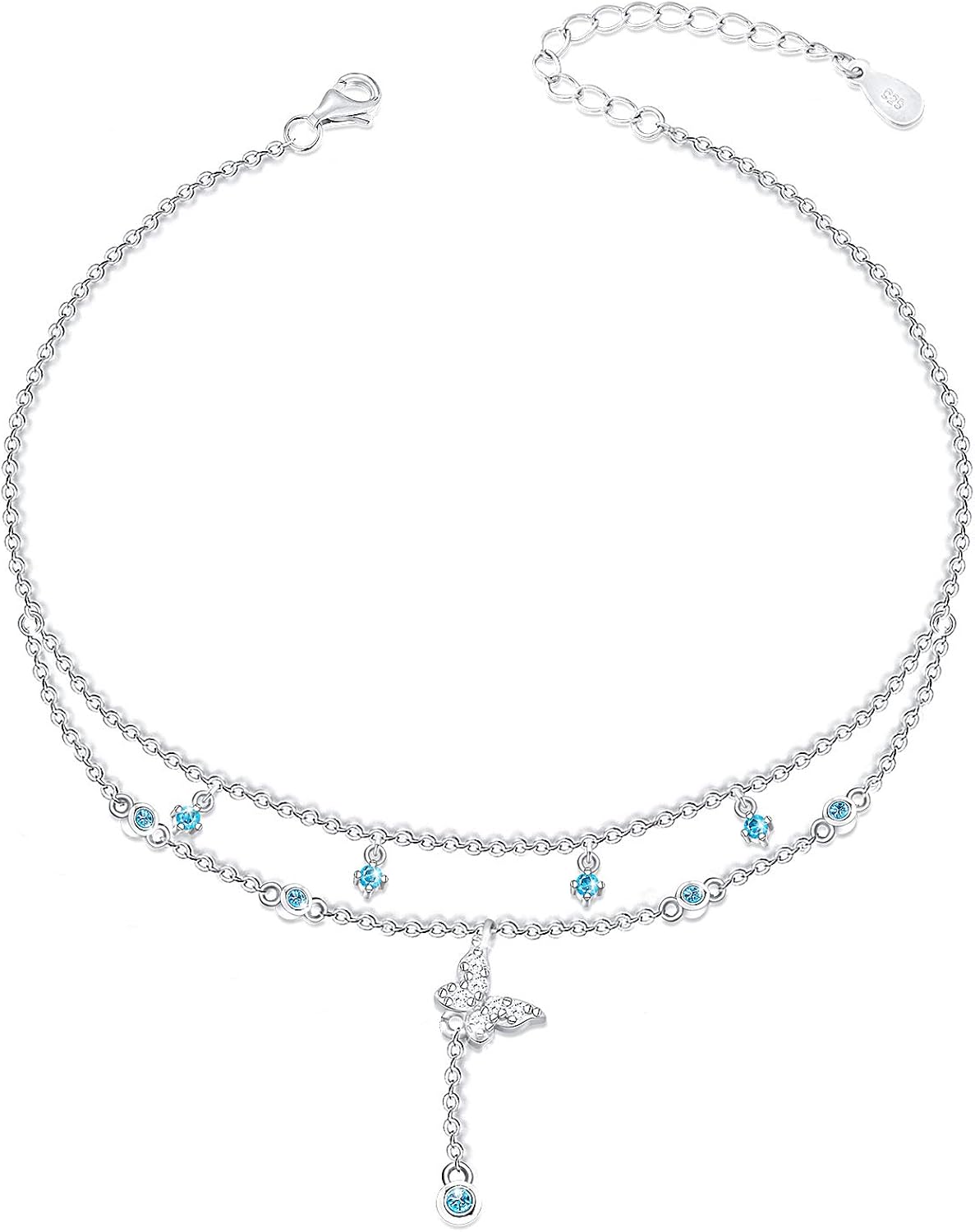 Download Amazon Com Attractto Butterfly Anklet For Women S925 Sterling Silver Adjustable Layered Foot Ankle Bracelet Jewelry