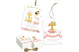 GUPESXU First Communion Decorations-Mi Primera Comunion Gift Tags, Holy Communion Baptism Favor Tags for Girl Newborn Baby Shower Party Mi Bautizo Tags Baptism Thank You Tag Christening Decorations