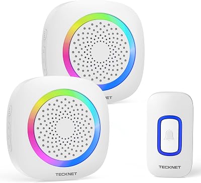 TECKNET Wireless Doorbell Kit with 2 Receivers 1300ft IP66 60 Melodies 36mo