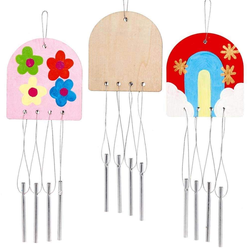 Baker Ross AX729 Wooden Windchimes, Pack of 4, Wood Craft Kits for Kids, Garden Arts and Crafts