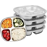 LYHLYA 4-Pack Stainless Steel Divided Plates with Lids –Portion Control Meal Trays for Balanced Meals – BPA-Free, Shatterproof, Dishwasher Safe – Ideal for Home, Travel, School (Silver-4-Section)