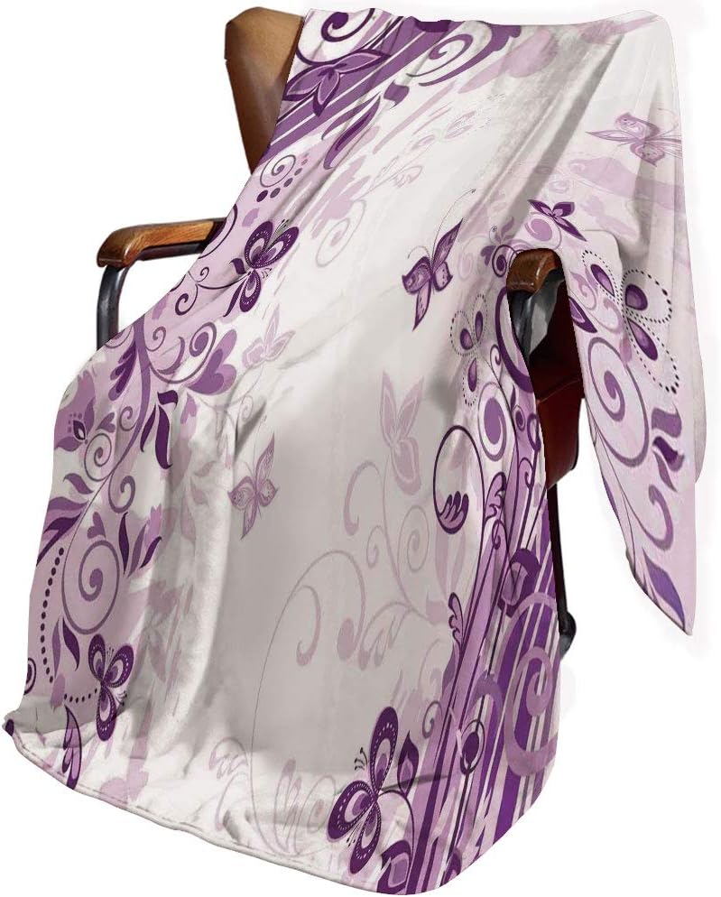 Amazon 蝶 ひざ掛け 渦巻く花のシルエットの花の装飾 アウトドア 防寒 柔らかい 肌に優しい 毛布 シングル 150x130cm 紫と妖精の蝶の イラスト ひざ掛け ハーフケット オンライン通販