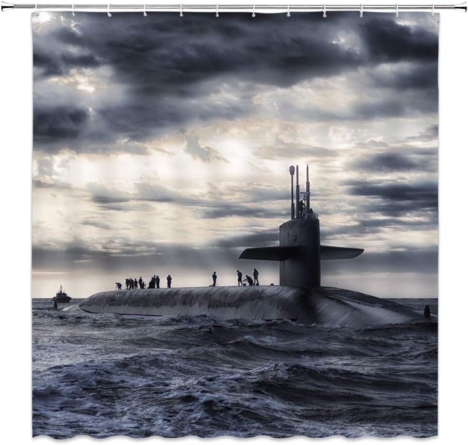 qianliansheji Giant Nuclear Submarine Shower Curtain Gray