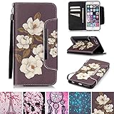 iPhone 5/5S Case, iPhone SE Case, [Kickstand] [Card/Cash Slots] Lightweight PU Leather Wallet Flip Cover with Wrist Strap for Apple iPhone 5/5S SE- Begonia