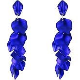 MALOYANVE Acrylic Rose Petal Dangle Studs Earrings for Women Long Exaggerated Flower Gold Plated Dangling Drop Statement Floral Tassel Earrings