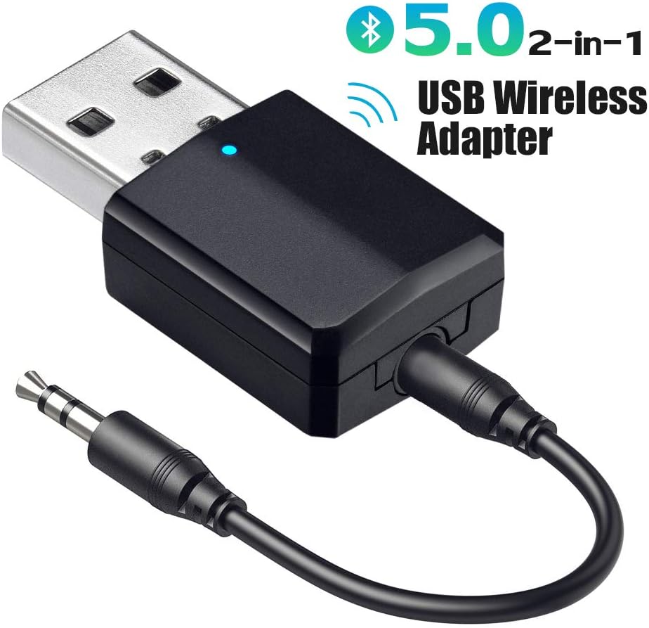 Janboo USB Bluetooth 5.0 Audio Transmitter Receiver, Portable Mini Bluetooth Aux Adapter With 2-In-1 Wireless 3.5mm,Turn a Non-Bluetoot Devices Into Transmitter, For PC TV Home/Car Stereo Sound System