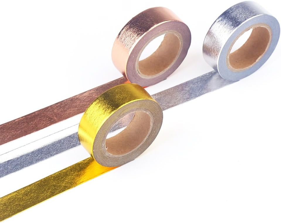 DECORA 3 Pieces Gold Washi Masking Tape Collection Premium DIY Arts & Crafts Tape and Gift Wrapping Supplies for Christmas and New Year Decoration