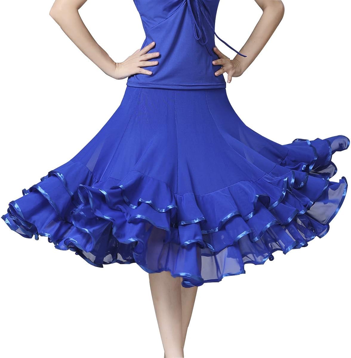 BESTCC Women Elegant Swing Mesh Skirt Ruffled Dance Skirt for Ballroom