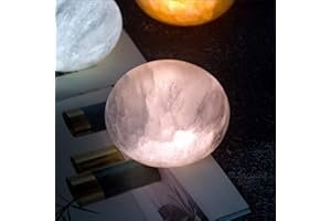 MIYA LIFE Selenite Lamp Hand Carved Stone Lamp Rechargeable Taplights Selenite Crystal Light with Dimmer (White/Warm/Yellow) for Bedroom Healing Natural Crystal Light (1 Piece, Round Taplight)