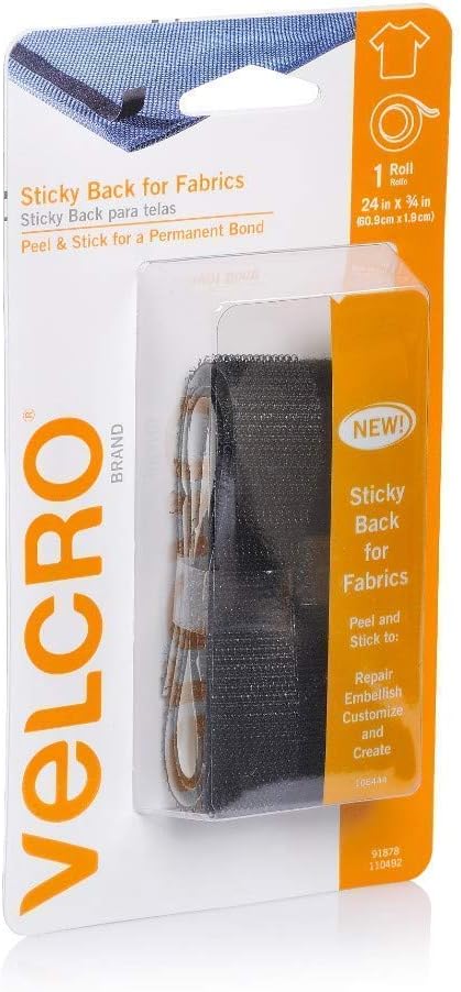 VELCRO Brand Sticky Back for Fabrics | 24" x 3/4" Tape with Adhesive | No Sewing Needed | Cut Strips to Length Permanent Bond to Clothing for Hemming and Closures