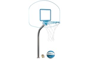 DUNNRITE Dunn-Rite Clear Hoop Jr. Deck-Mounted Poolside Basketball Hoop w/Ball, 2 & 3/8" Brass Anchor w/Cap, & 14 Inch Stainless Steel Rim