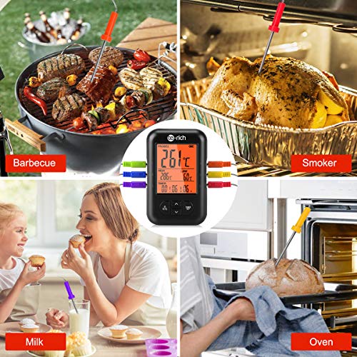 Wireless Meat Thermometer, Te-Rich Bluetooth Digital Food Grill Thermometer [Oven Safe/Timer/App Connected/] with 6 Temperature Probe for Smoker Grilling BBQ Turkey Kitchen Cooking Thermometer - Thumbnail 4