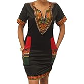 Women's Bodycon Dashiki African Midi Dresses Bohemian Vintage Club Dress with Pocket