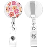 IAMRAVER 2 Pack Retractable Badge Holders Cute Badge Reel Badge Clip ID Card Holders for Student Office Worker Doctor Nurse Teacher(Pink Flower)