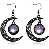 Gothic Moon Dangle Earring Vintage Crystal Glass Crescent Drop Earrings Punk Style Dark Victorian Earrings Mystery Vampire Jewelry Halloween Outfit Accessories for Women Red Black