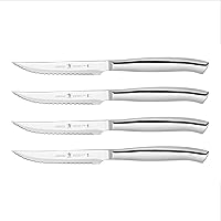 HENCKELS 4 Piece Premium Stainless Steel Kitchen Steak Knife Set, Ultra Sharp Serrated Blades, Silver – Professional Chef’s C