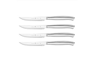 HENCKELS 4 Piece Premium Stainless Steel Kitchen Steak Knife Set, Ultra Sharp Serrated Blades, Silver – Professional Chef’s C