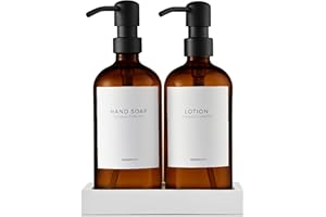 MaisoNovo Soap Dispenser 3-Piece Set | 16.9oz Amber Bottles with Black Stainless Steel Pumps