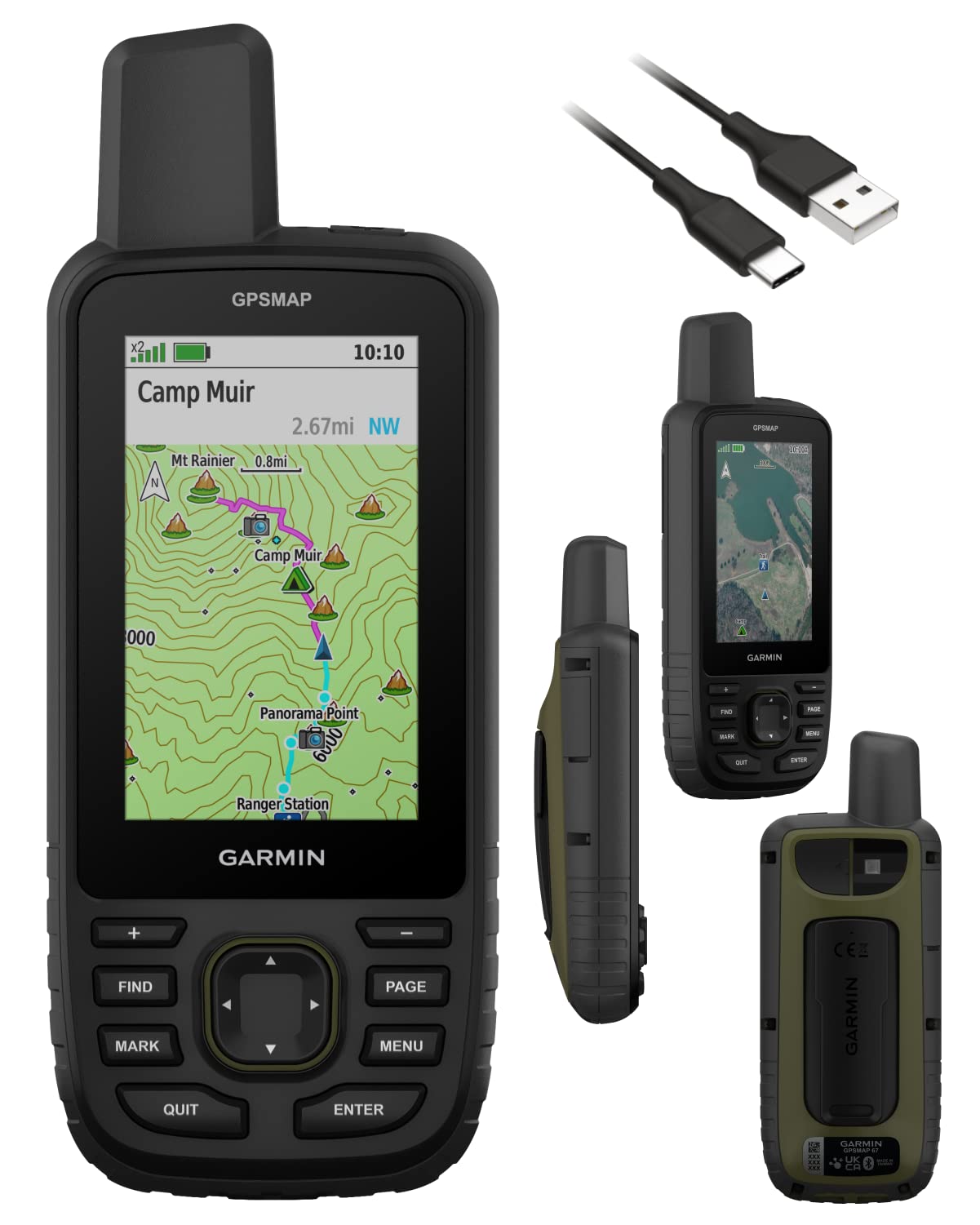 Wearable4U - Garmin GPSMAP 67 Rugged Hiking Handheld, Expanded GNSS Support, 3in Display with Power Pack Bundle