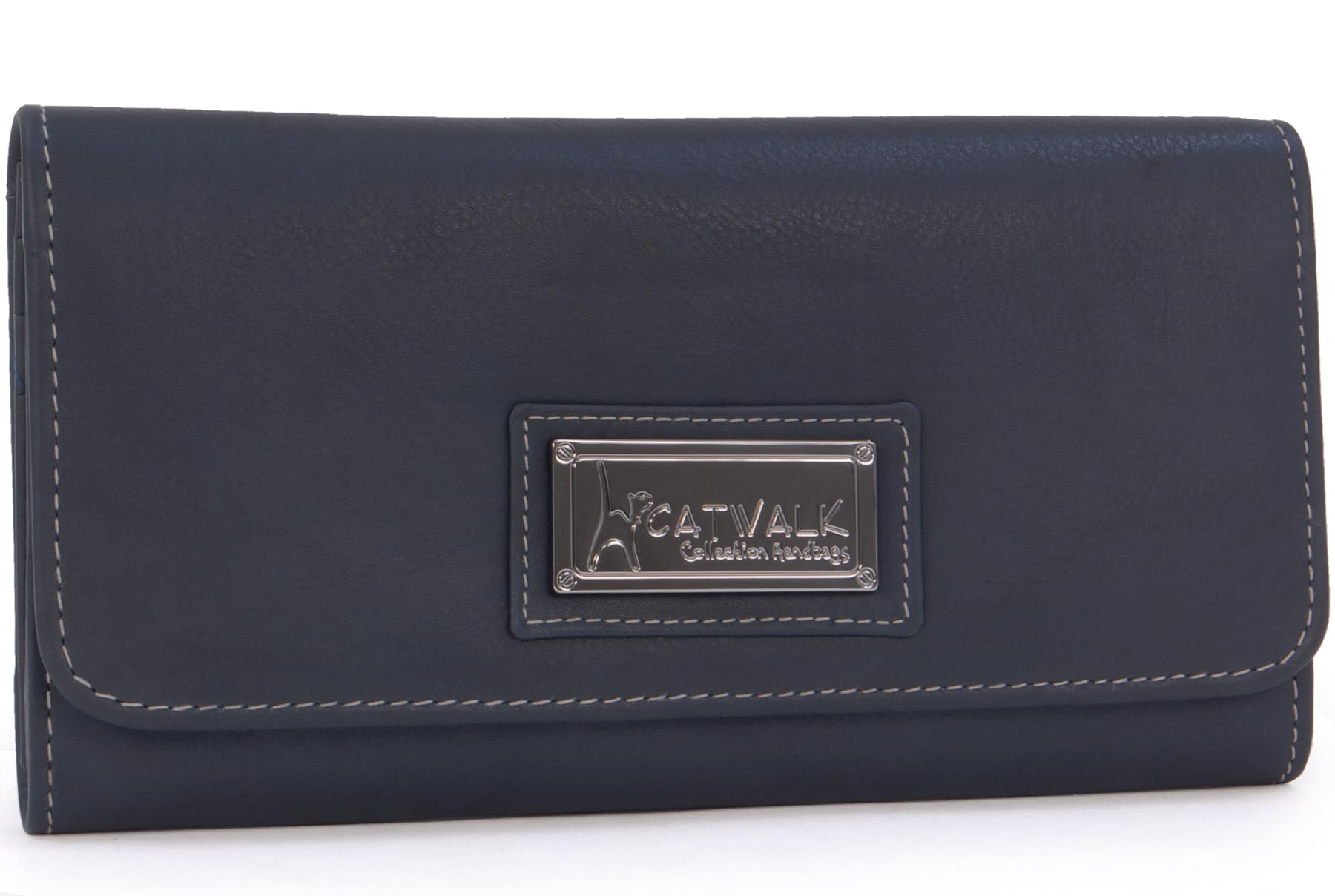 Catwalk Collection Handbags - Large Leather Purse for Women - Ladies Wallet with 14 Card Slots & Zip Coin Pocket - RFID Protection - Gemma - Blue