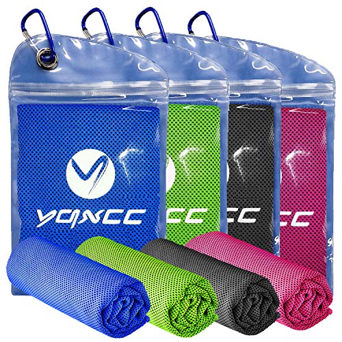 YQXCC Cooling Towel 4 Packs (47″x12″) Microfiber Towel Yoga Towel for Men or Women Ice Cold Towels for Yoga Gym Travel Camping Golf Football & Outdoor Sports (Dark Blue/Dark Gray/Rose Red/Green)