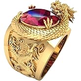 Dragon Ring for Men, Norse Viking Dragon Head Ring, Red Crystal Dragon Ring, Gold Dragon Totem Amulet Ring, Retro Domineering Dragon Rings, Punk Animal Dragon Jewelry for Men mens