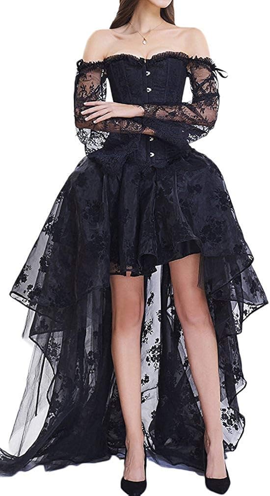 Pandolah Sexy Lingerie Fashion Lace up Vintage Gothic Victorian Corset Bustier Prom Skirt