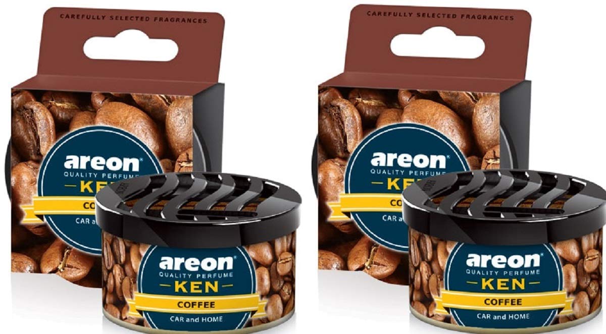 Areon Ken Car Air Freshener Coffee Home Tin Can Mini Top Up Adjustable Vented Lid 3D Multi Pack Set of 2